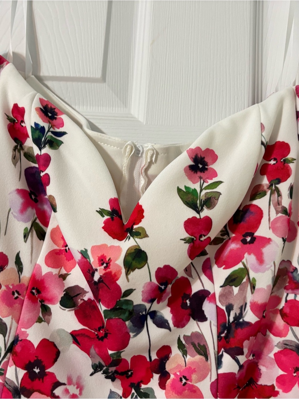 Floral High-Low Dress in White with Pink & Red Blooms